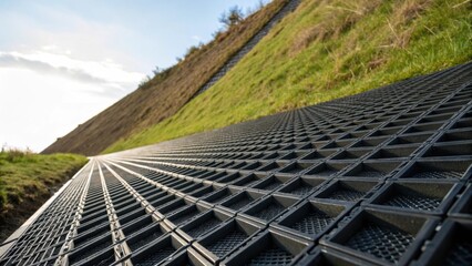 Aufkleber - A dynamic closeup of geogrids at an angle capturing the way light plays across their layered surfaces. The texture of the material combined with the geometric designs reflects a
