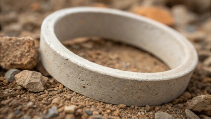 Aufkleber - A macro perspective reveals a single precast tunnel ring its surface marked by subtle imperfections and a rough texture. The closeup captures a splash of dried clay where it was