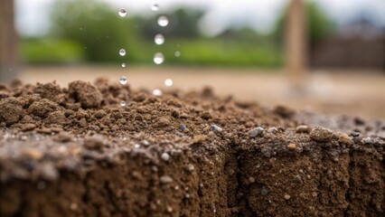 Poster - A macro shot focusing on the end of a freshly drilled foundation pile displaying the jagged edges where the material has been excavated. Fine grains of soil glisten in the light