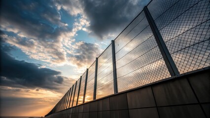 Aufkleber - An artistic angle showing the vertical lines of the mesh against a backdrop of a dramatic sky. The interplay of light and shadow accentuates the height and stability of the