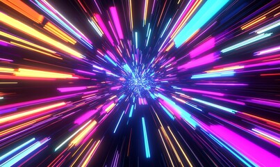 Poster - Dynamic Neon Light Burst with Vibrant Colorful Streaks in Fast Motion Abstract Digital Background : Generative AI