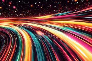 Poster - Vibrant Abstract Light Trails with Starry Background in Futuristic Colors : Generative AI