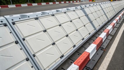 Poster - An overhead closeup of a barrier panel displaying its modular panel design. The individual segments are neatly fitted together and we can see the hardware used to attach them