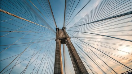Poster - An overhead shot captures the geometric beauty of the cables fanning out from the central tower forming a symphony of lines that lead the eye toward the horizon. The slight