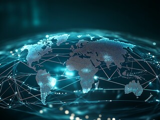 Poster - Digital Global Connectivity Map With Dark Blue Network Lines and Technological Nuances : Generative AI