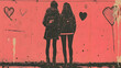 © Siasart Stock - Friendship Stands Strong: Girls by Pink Wall with Hearts