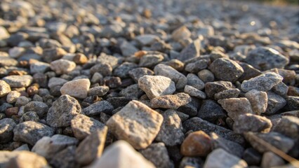 Aufkleber - A zoomedin look at crushed stone granules intermixed with small pebbles emphasizing the rough textures and their angular shapes. Tiny fragments catch glints of sunlight while