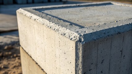 Poster - Focusing on a single precast concrete block the shot emphasizes its corner where a slight chipping reveals the robust inner structure. The play of light reflects off its edges