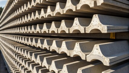 Poster - In this closeup a stack of precast concrete rail platform edges is meticulously organized revealing varying sizes and shapes. The geometric arrangement creates a sense of order