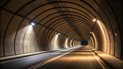Poster - Shadows play dramatically on the curved walls of the tunnel cast by a series of strategically p spotlights that highlight the arching structure. The interplay of light and shadow