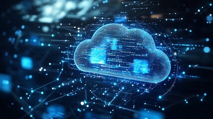 Aufkleber - Futuristic Digital Cloud Technology in Data Network with Holographic Effects : Generative AI