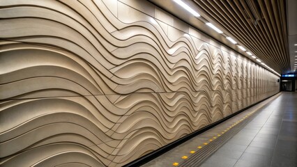 Poster - The camera angle captures the textured surface of a panel with a threedimensional wave pattern that suggests movement and fluidity. Details of the panels edges reveal how they fit