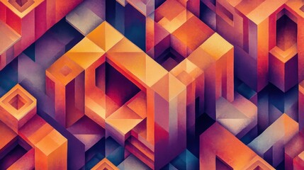 Wall Mural - abstract geometric pattern with orange, purple, and red hues.