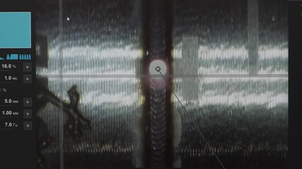 Aufkleber - Close-up of laser and x-ray testing of weld quality on metal pipe