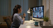 © ChayTee - Happy smile asia young talent woman learn mba college class on webcam video call in desktop screen with cowork friend workforce group talk in sale report. Smart job work at home for staff workspace.