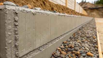 Poster - The walls base shows how the concrete is poured into place with slight waviness in the finish and small stones embedded within. This closeup emphasizes the raw beauty of poured