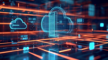 Leinwandbilder - Futuristic Virtual Cloud Computing Network with Digital Data Storage : Generative AI