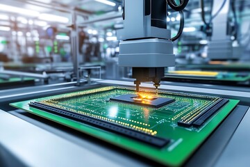 Fototapete - Cutting Edge Semiconductor Chip Manufacturing in High Tech Facility : Generative AI