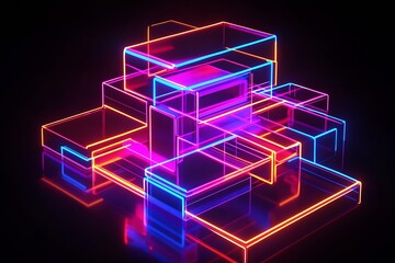 Poster - Vibrant Neon Cubes Abstract Art for Modern Digital Background : Generative AI