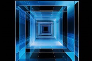 Aufkleber - Futuristic Abstract Blue Tunnel with Geometric Patterns and a Sense of Depth and Spatial Infinity : Generative AI