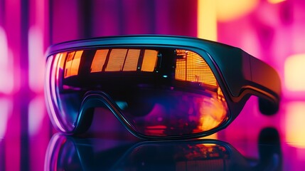 Aufkleber - Futuristic Technology Orange Tinted VR Glasses on Reflective Surface : Generative AI