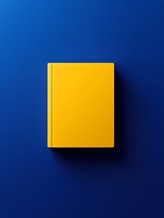 Poster - Bright Yellow Hardcover Book on Deep Blue Background for Creative Design Projects : Generative AI