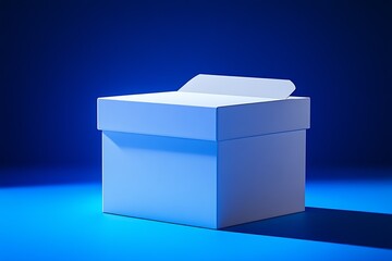 Poster - Minimalist White Box on Deep Blue Background with High Contrast Lighting : Generative AI