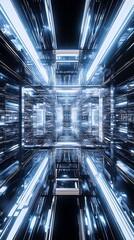 Aufkleber - Contemporary Digital Tunnel with Symmetrical Neon Light and Sci-Fi Aesthetic : Generative AI
