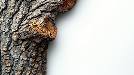 Poster - Textured Tree Bark Against White Background: A Close-Up Study of Nature's Art