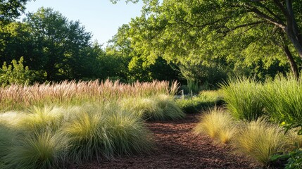 Poster - A peaceful meadow with tall grass swaying above nutrient-rich, dark brown soil