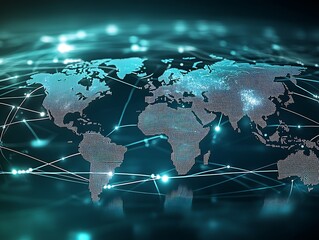 Poster - World Map Highlighting Advanced Digital Network Connections for Global Internet Connectivity : Generative AI