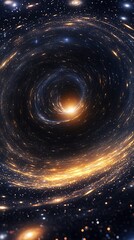 Poster - Stunning Spiral Galaxy Featuring Black Hole with Shining Core and Starry Background : Generative AI