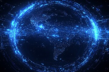 Aufkleber - Glowing Digital World Map with Blue Highlights and Futuristic Network Connectivity : Generative AI
