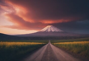 Wall Mural - empty road picturesque mountain landscape, realistic illustration