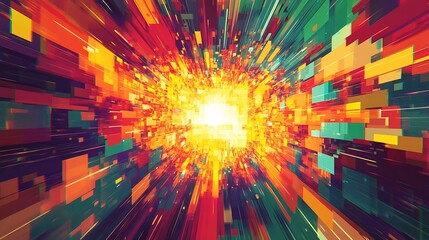Poster - Dynamic Energy Burst in Vivid Pixelated Abstract with Motion Effects : Generative AI