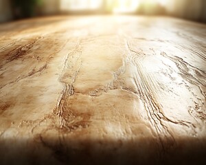 Sunlit wooden table surface.