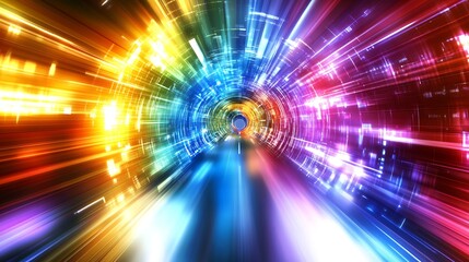 Leinwandbilder - Dazzling futuristic tunnel with a rainbow of light streaks blending into a digital dreamscape : Generative AI