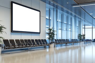 Poster - Spacious Airport Terminal Lounge with Large Window Panels and Seating : Generative AI