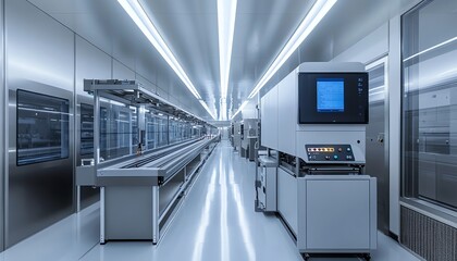 Aufkleber - Automated production line in a stateoftheart factory, featuring digital interfaces, futuristic robotics, and advanced technology for seamless production
