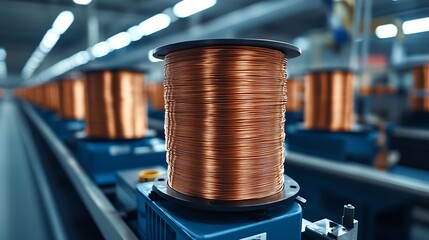 Poster - Industrial Manufacturing with Copper Wire Spools in High-Tech Factory Setting : Generative AI