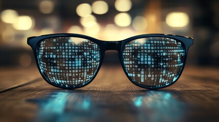 Poster - Futuristic Eyeglasses with Digital Code Reflections Symbolizing Modern Technology : Generative AI