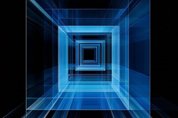 Aufkleber - Futuristic Abstract Blue Tunnel of Infinite Geometric Layers with Depth Illusion : Generative AI