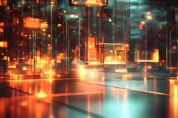 Leinwandbilder - Innovative Virtual Grid with Vibrant Light Patterns in Digital Realm : Generative AI