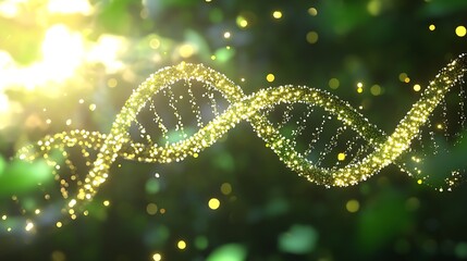 Aufkleber - Bright Lit Green DNA Helix with Twinkling Lights on a Soft Nature Background Scientific Imagery : Generative AI