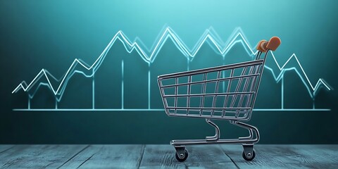 Aufkleber - Shopping Cart with Economic Chart Depicting Consumer Behavior and Market Analysis : Generative AI