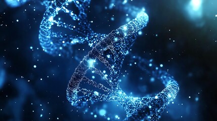 Aufkleber - Glowing Blue DNA Strand with Bokeh Background for Genetic Research : Generative AI