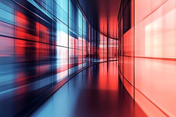 Aufkleber - Abstract Futuristic Red and Blue Glass Corridor with Light Motion : Generative AI