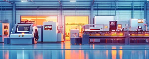 Aufkleber - Modern factory with a hightech automated production line, complete with digital interfaces and futuristic machines for precision and efficiency