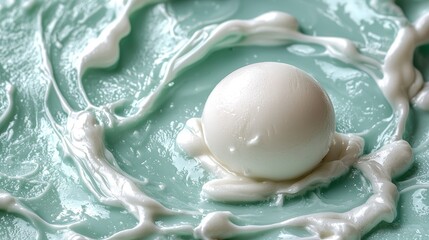 Poster - Abstract Macro Photography: A White Sphere in a Teal Swirl