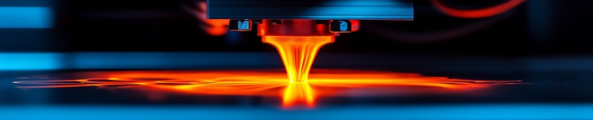 Poster - High tech 3D printer in operational mode melting orange filament under controlled conditions : Generative AI